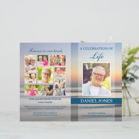 Beach Sunset Funeral Programme Sjabloon voor Man (Staand voorkant)
