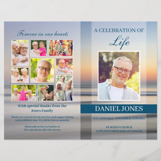 Beach Sunset Funeral Programme Sjabloon voor Man (Voorkant)