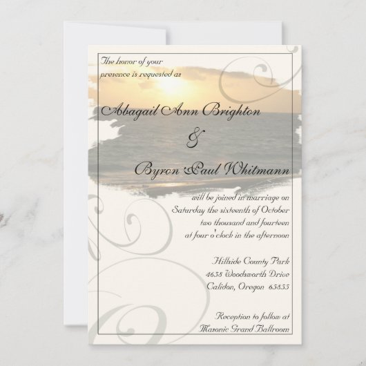 Beach Sunset met Flourishes Wedding Invitation Kaart (Voorkant)