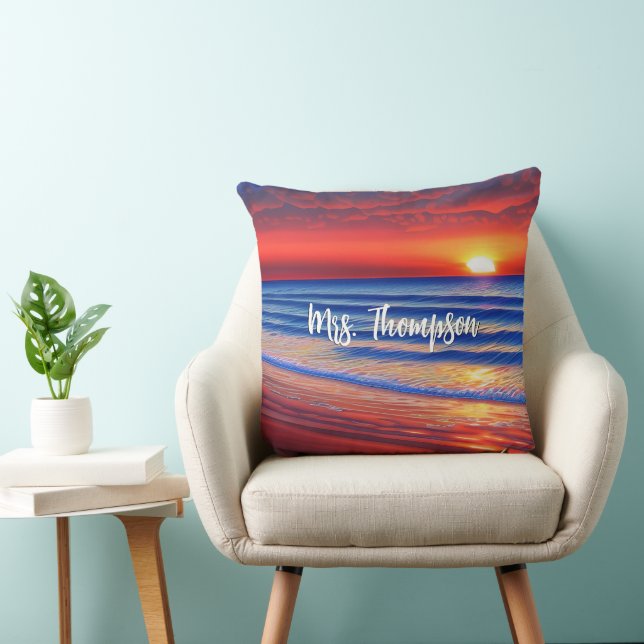 Beach Sunset met persoonlijke naam Kussen (Stoel)