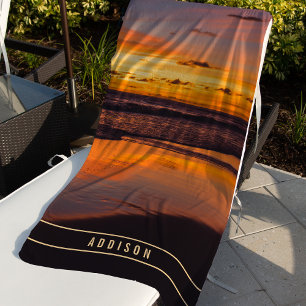 Beach Sunset Oranje Yellow Tropical Monogram Strandlaken