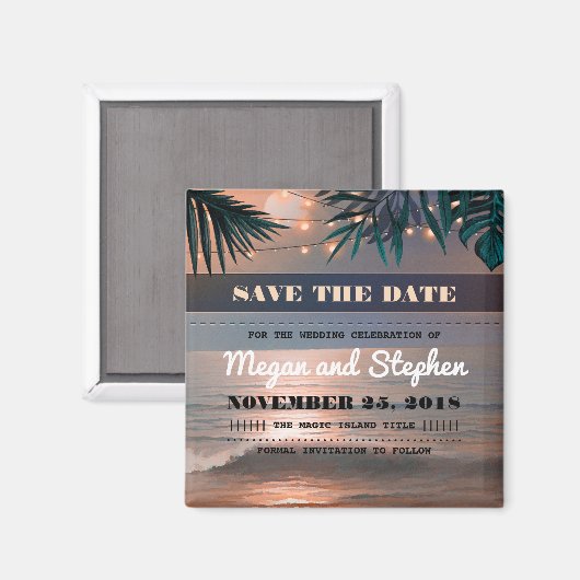 Beach Sunset Palm String Lights Sla de datum op Magneet (Voorkant / Achterkant)