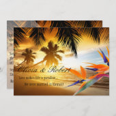 Beach Sunset Palm Trees Bird of Paradise Reception Kaart (Voorkant / Achterkant)