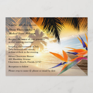 Beach Sunset Palm Trees Bird-of-Paradise Wedding Kaart