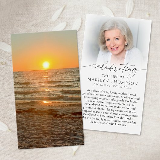 Beach Sunset Photo Celebration of Life Prayer Card