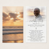 Beach Sunset Photo Cross Sympathy Prayer Card (Devant & derrière)