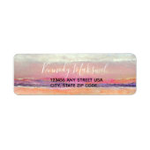 Beach Sunset Pink Blue Art Etiket (Voorkant)