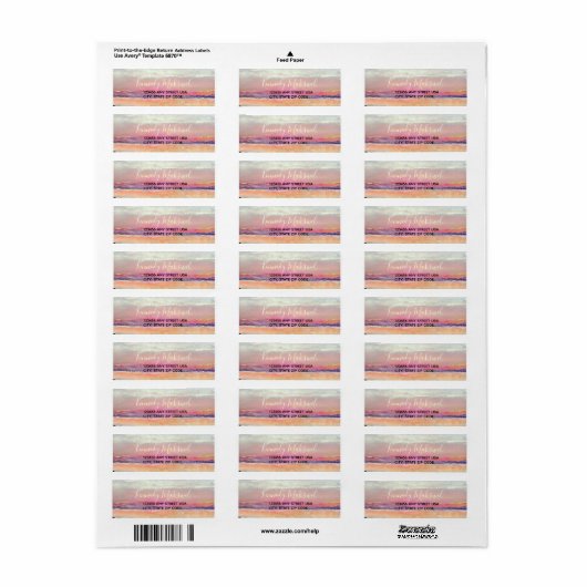Beach Sunset Pink Blue Art Etiket (Full Sheet)
