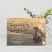 Beach Sunset, Seashell, Balloons, Wine Retirement Kaart (Staand voorkant)