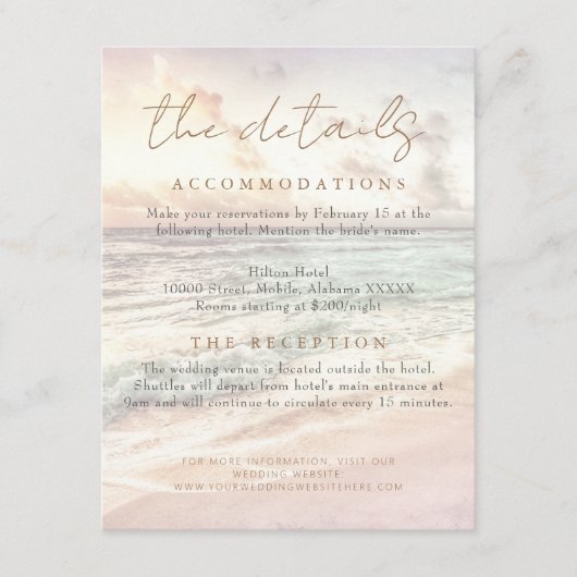 Beach Sunset Seaside/Oceanside Wedding Details Informatiekaartje (Voorkant)