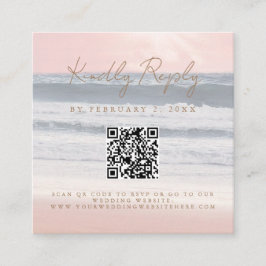Beach Sunset Seaside Wedding Scan Code RSVP Informatiekaartje