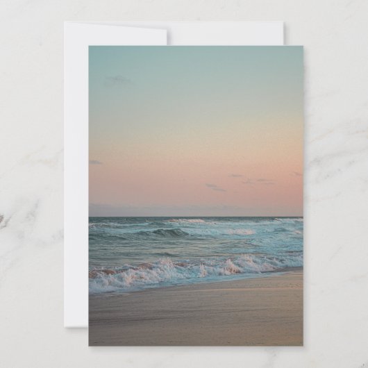 Beach Sunset, String Lights Script Save the Date (Achterkant)