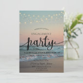 Beach Sunset, String Lights Script Verloving Kaart (Staand voorkant)