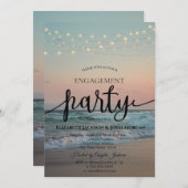 Beach Sunset, String Lights Script Verloving Kaart (Voorkant / Achterkant)