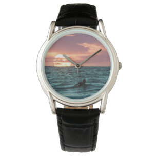 Beach Sunset Surfer   Sport Horloge