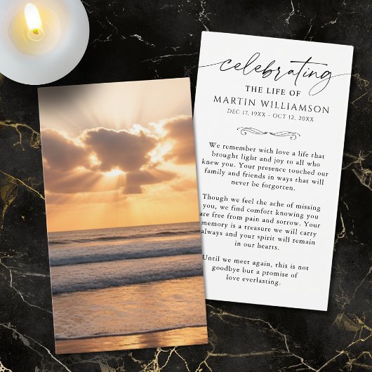 Beach Sunset Sympathy Funeral Prayer Card Visitekaartje