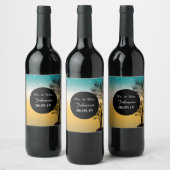 Beach Sunset Tropical Palm Tree Wine Label Wijn Etiket (Flessen)