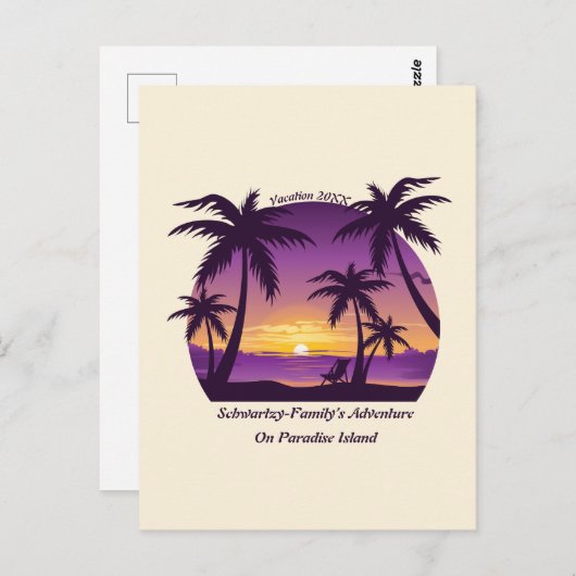 Beach Sunset Vacation lounger peach paars Briefkaart (Voorkant / Achterkant)