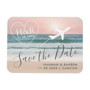 Beach Sunset Vliegtuig Trail Monogram Save the Dat Magneet