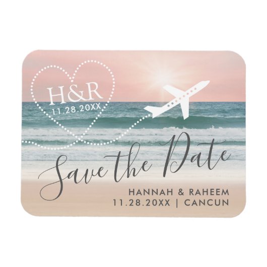 Beach Sunset Vliegtuig Trail Monogram Save the Dat Magneet (Horizontaal)