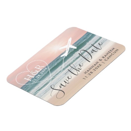 Beach Sunset Vliegtuig Trail Monogram Save the Dat Magneet (Linkerzijde)