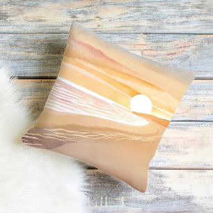 Beach Sunset Waterverf   Mooi geel Kussen