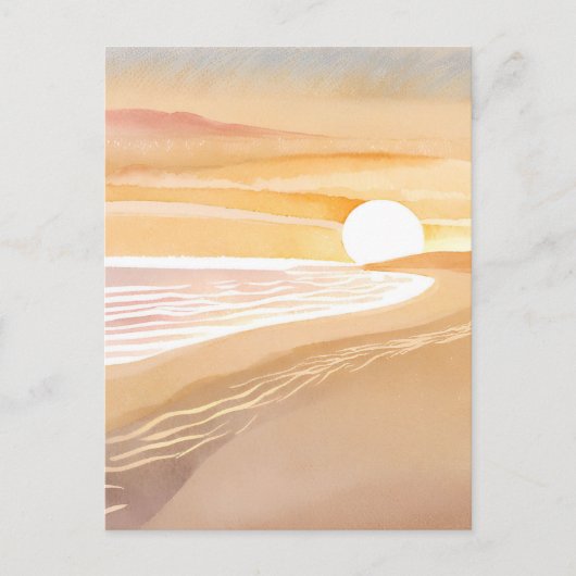 Beach Sunset Waterverf | Mooie gele vakantie Briefkaart (Voorkant)