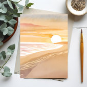 Beach Sunset Waterverf | Mooie gele vakantie Briefkaart
