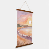Beach Sunset Waterverf | Prachtig oceaanschilderij Hangend Wandkleed (Gebogen)
