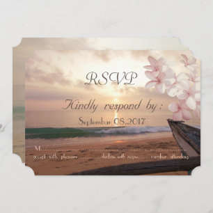 Beach Sunset Wedding, Plumeria RSVP Kaart