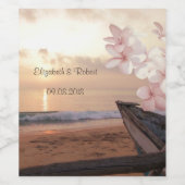 Beach Sunset Wedding, Plumeria Wijn Etiket (Enkel label)