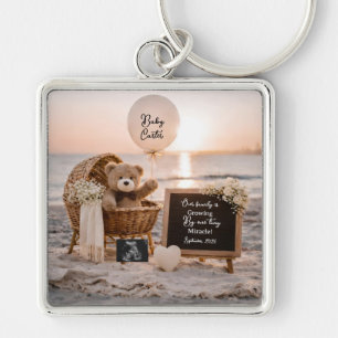 beach sunset zwangerschapsaankondiging teddy aande sleutelhanger