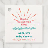 Beach Sunshine Hier komt het Son Baby shower Bedankjes Labels (Voorkant)