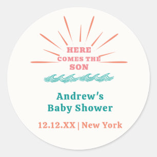 Beach Sunshine Hier komt het Son Baby shower Ronde Sticker