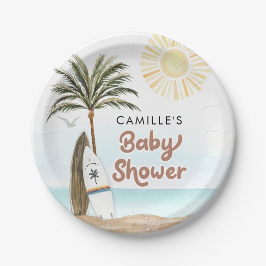Beach Surf Baby shower Papieren Bordje (Voorkant)
