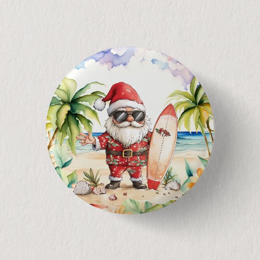 Beach Surf Christmas Party with Santa Claus Ronde Button 3,2 Cm (Voorkant)