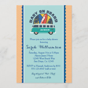 Beach Surf Surfboard Baby Boy Shower Invitation Kaart