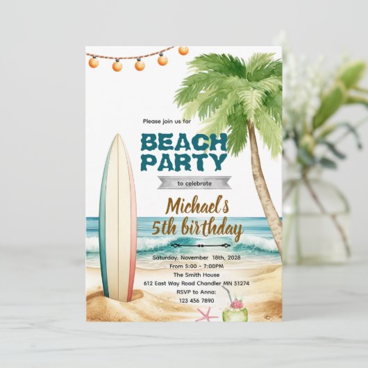 Beach surf theme invitation (Debout devant)