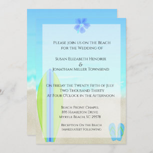 Beach Surfer Wedding Invitations Kaart