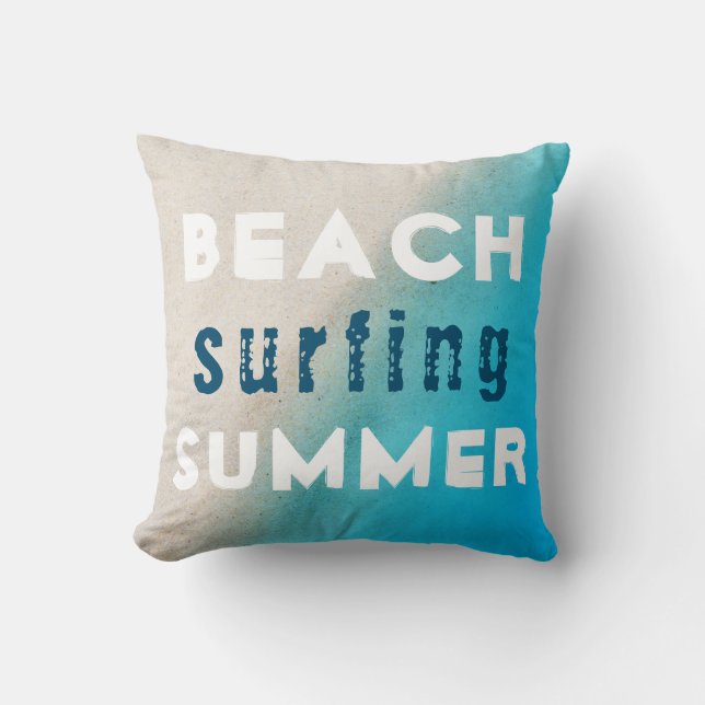 Beach Surfing Summer Typography Sand Ocean Kussen (Voorkant)