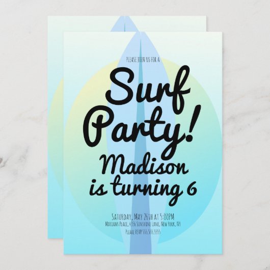 "Beach Surfparty Ombre Blue" Kaart (Voorkant / Achterkant)