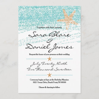Beach Th-weide Wedding Invitation w/Starfish Accen Kaart