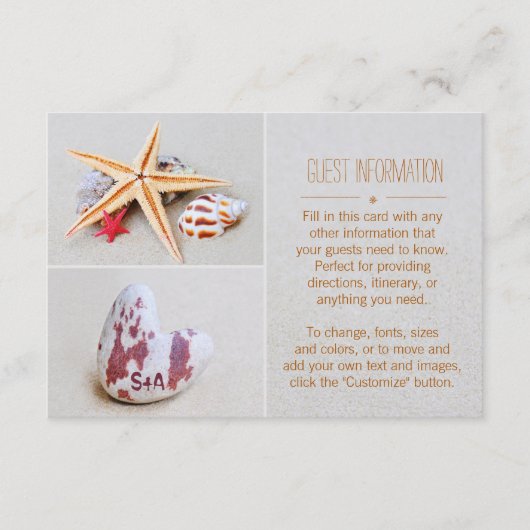 Beach Theme Starfish and Heart Weddenschap Info Informatiekaartje (Voorkant)