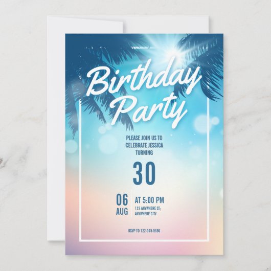 Beach Themed Birthday Party Invitation (Devant)