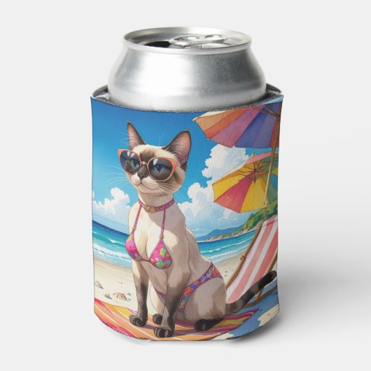 Beach themed for Siamese Cat lovers Blikjeskoeler (Blikje Voorkant)