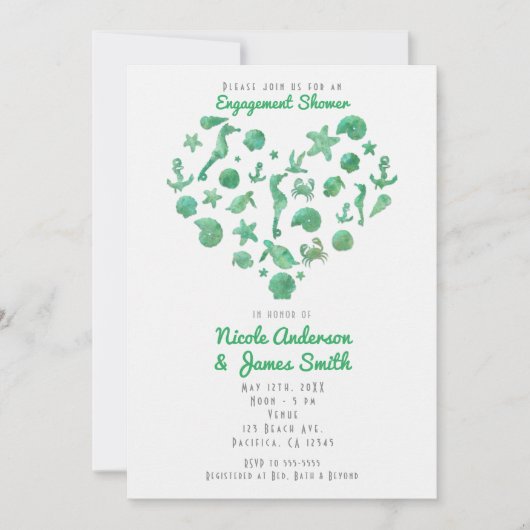 Beach Things Aquarelle verte Invitations modernes (Devant)