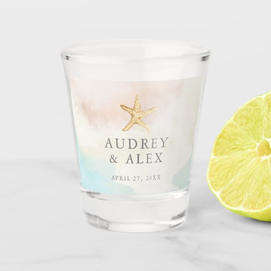 Beach Thmed Starfish Weddenschap Shot glass Shot Glas (Voorkant)