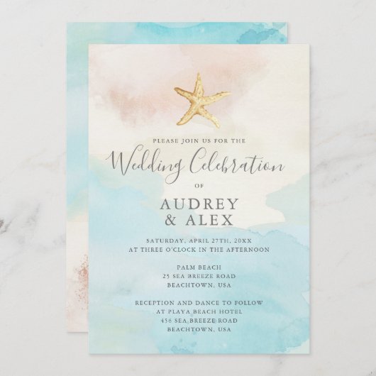 Beach ThMED Wedding Invitation Kaart (Voorkant / Achterkant)