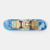 Beach Tiki Wave Blue Monogram Skateboard (Horizontaal)