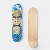 Beach Tiki Wave Blue Monogram Skateboard (Voorkant)